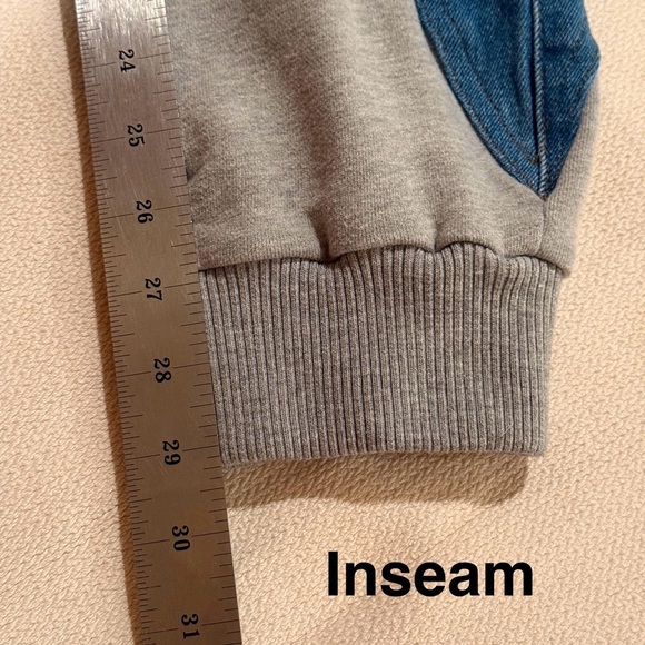 AKIRA Blue and Tan Patchwork Hybrid Jeans Cargo Pockets Jogger Cuff Hem Large - Picture 12 of 14